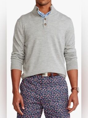 Polo Ralph Lauren Men’s Golf Merino Wool Button Mockneck Grey Sweater